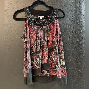 Dressbarn Paisley Print Sleeveless Top - Red and Black size Large